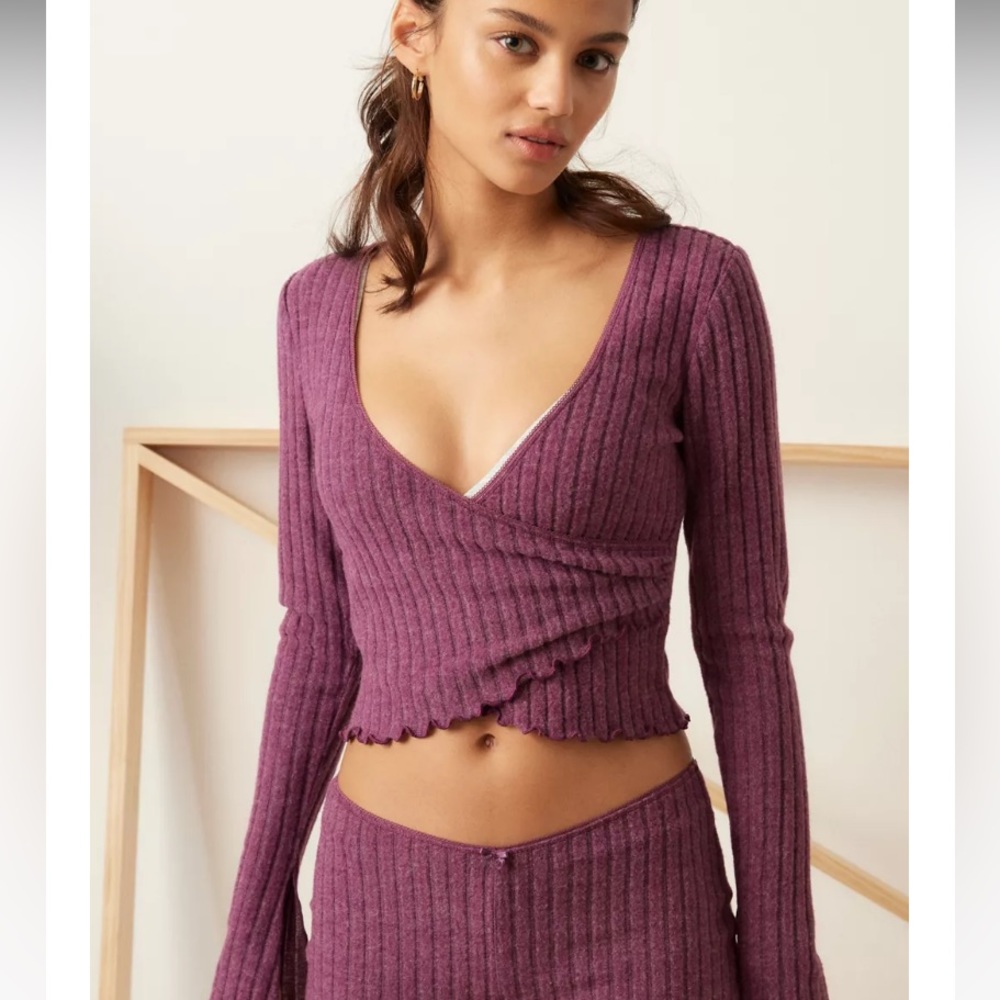 NWT Out From Under Lila Brushed Rib Wrap Top long sleeve INTIMATES LOUNGE Soft